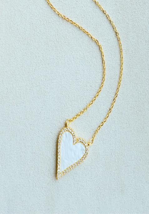 18K Gold Plated Waterproof Anti Tarnish White Heart Zircon Pendant Necklace