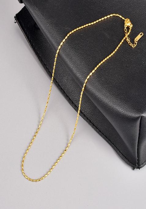 18K Gold Plated Waterproof Anti Tarnish Minimal Rice Bead Chain Necklace