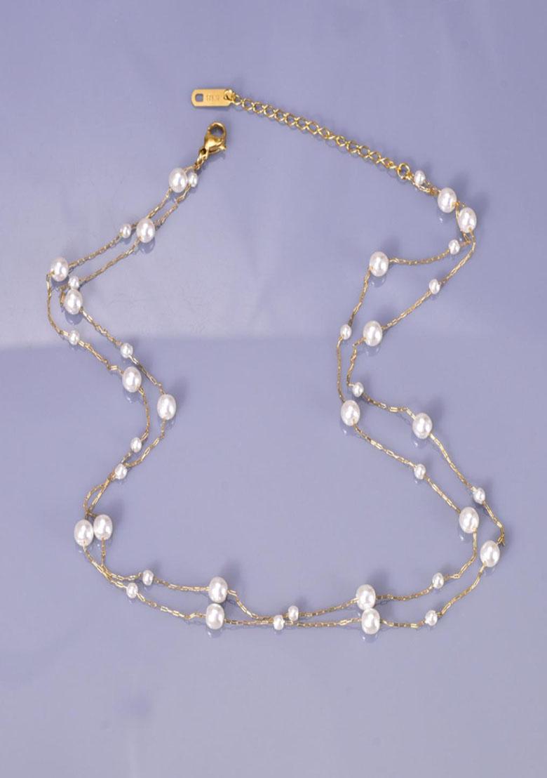 18K Gold Plated Waterproof Anti Tarnish Layered Small Pearl Necklace