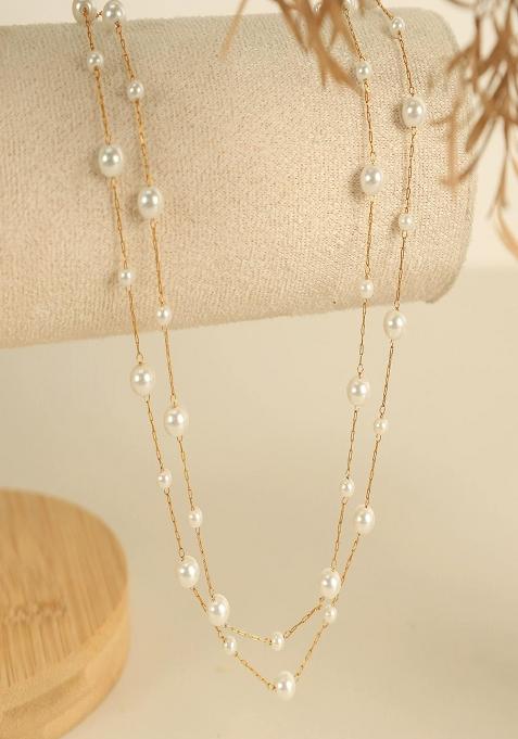 18K Gold Plated Waterproof Anti Tarnish Layered Small Pearl Necklace