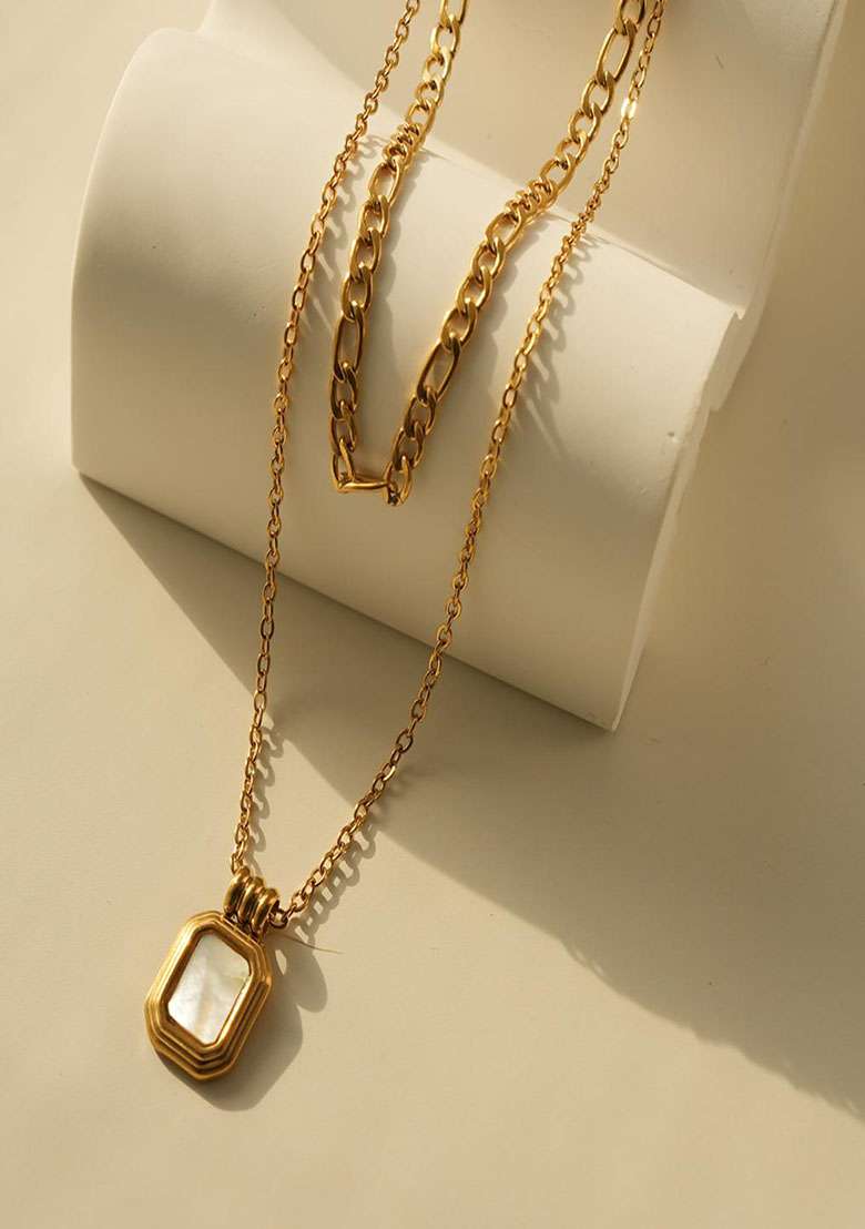 18K Gold Plated Waterproof Anti Tarnish White Shell Layered Neckchain - Indya