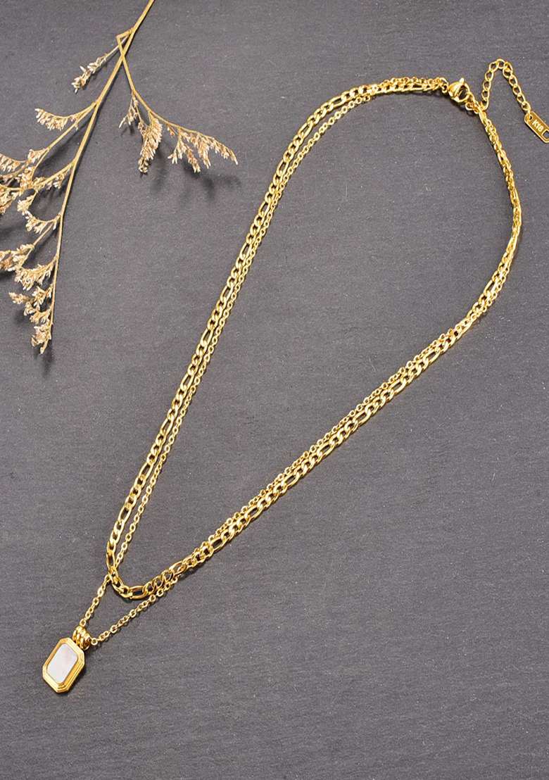 18K Gold Plated Waterproof Anti Tarnish White Shell Layered Neckchain - Indya