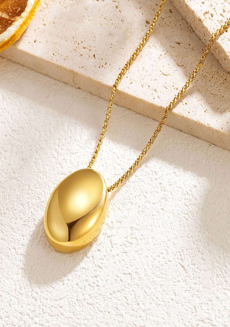 18K Gold Plated Waterproof Anti Tarnish Bold Chunky Oval Pendant Neckchain - Indya