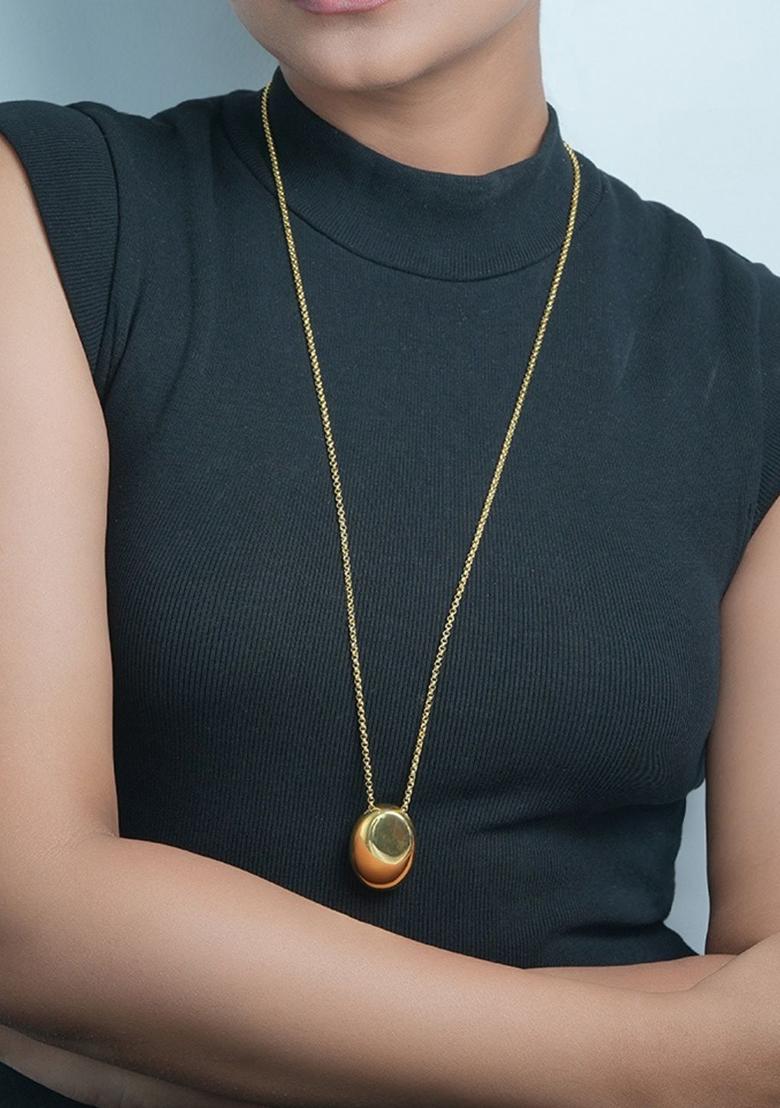 18K Gold Plated Waterproof Anti Tarnish Bold Chunky Oval Pendant Neckchain