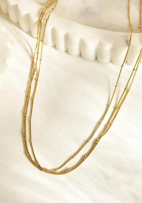 18K Gold Plated Waterproof Anti Tarnish Triple Layer Dotted Necklace