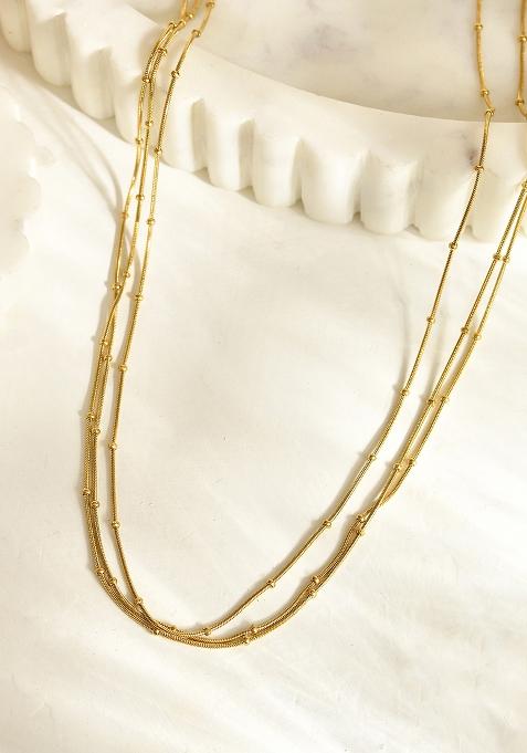 18K Gold Plated Waterproof Anti Tarnish Triple Layer Dotted Necklace