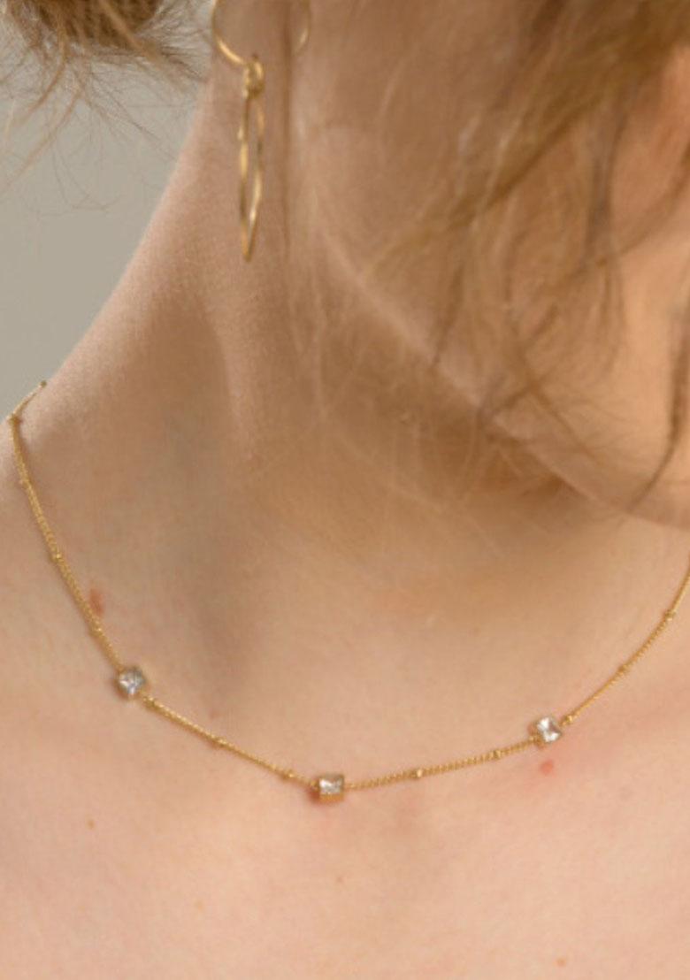 18K Gold Plated Waterproof Anti Tarnish Titanium Steel White Zircon Necklace