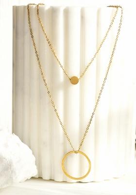 18K Gold Plated Waterproof Anti Tarnish Titanium Steel Ring Layered Necklace