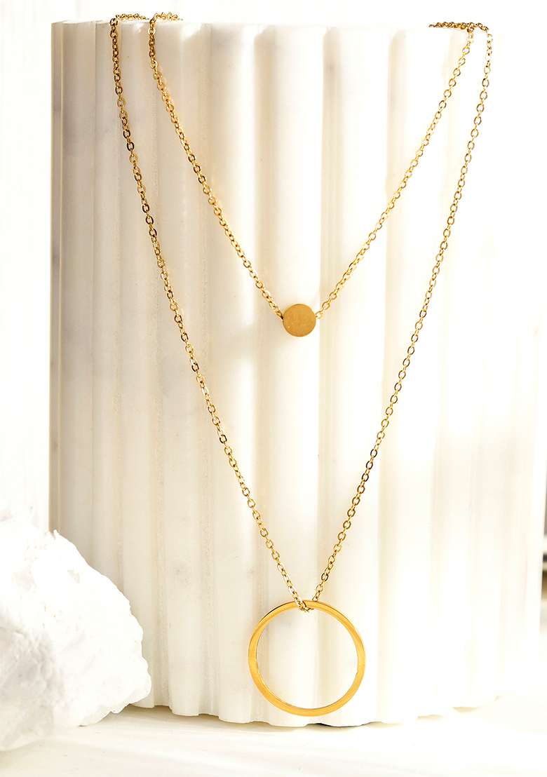 18K Gold Plated Waterproof Anti Tarnish Titanium Steel Ring Layered Necklace - Indya