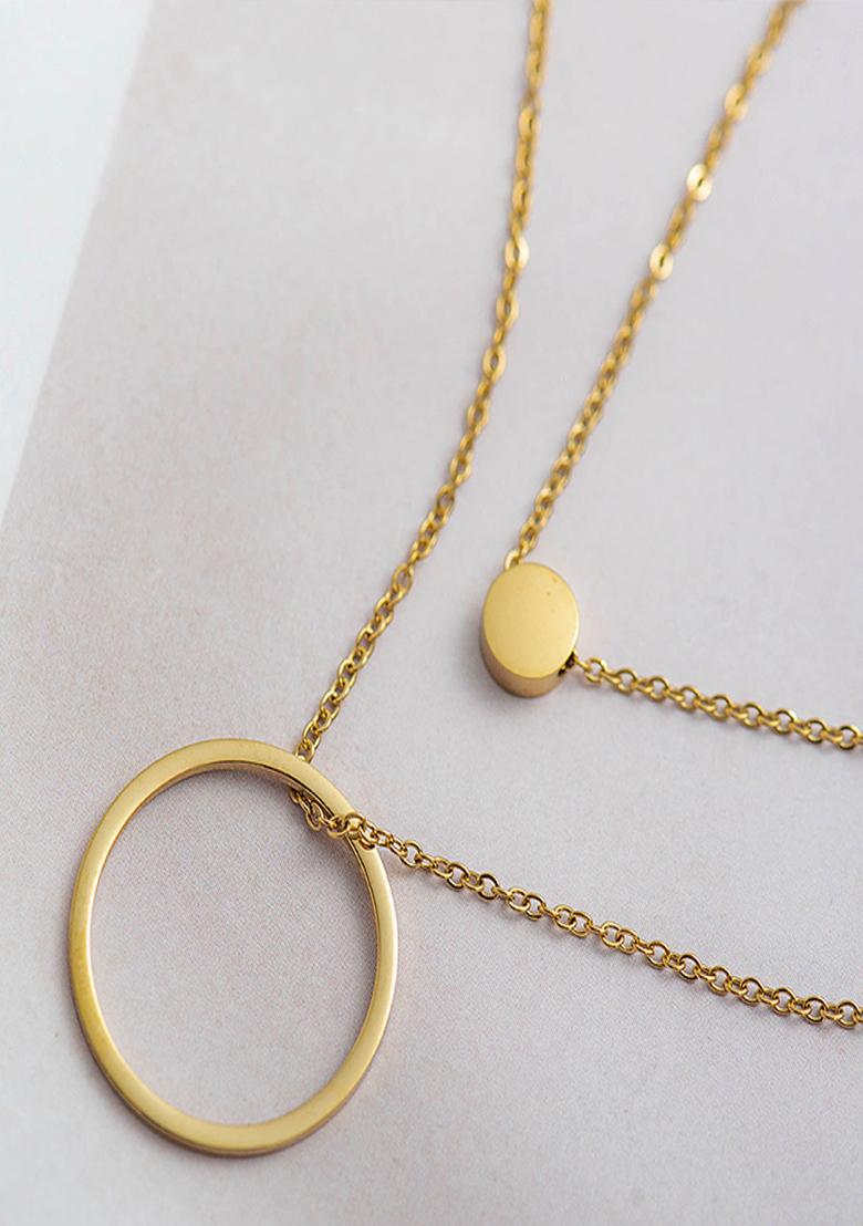 18K Gold Plated Waterproof Anti Tarnish Titanium Steel Ring Layered Necklace