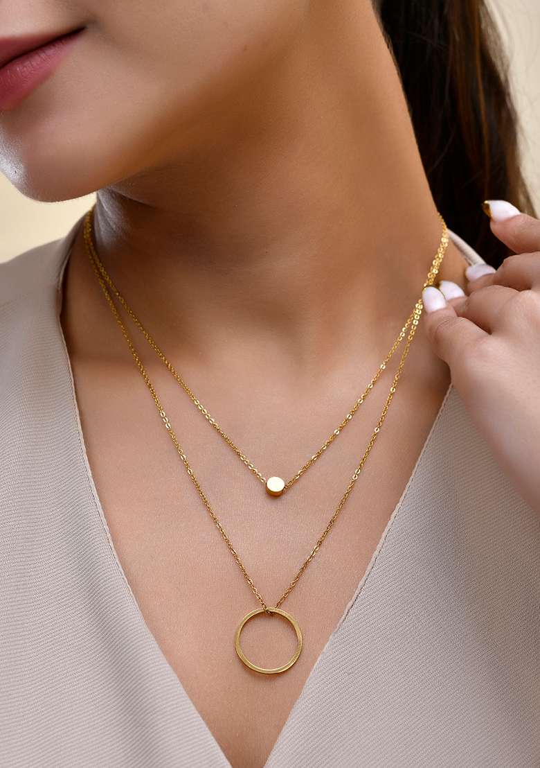 18K Gold Plated Waterproof Anti Tarnish Titanium Steel Ring Layered Necklace - Indya