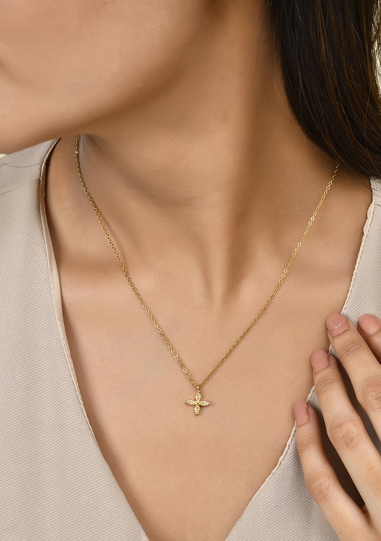 18K Gold Plated Waterproof Anti Tarnish Flower Shaped Zircon Pendant Necklace