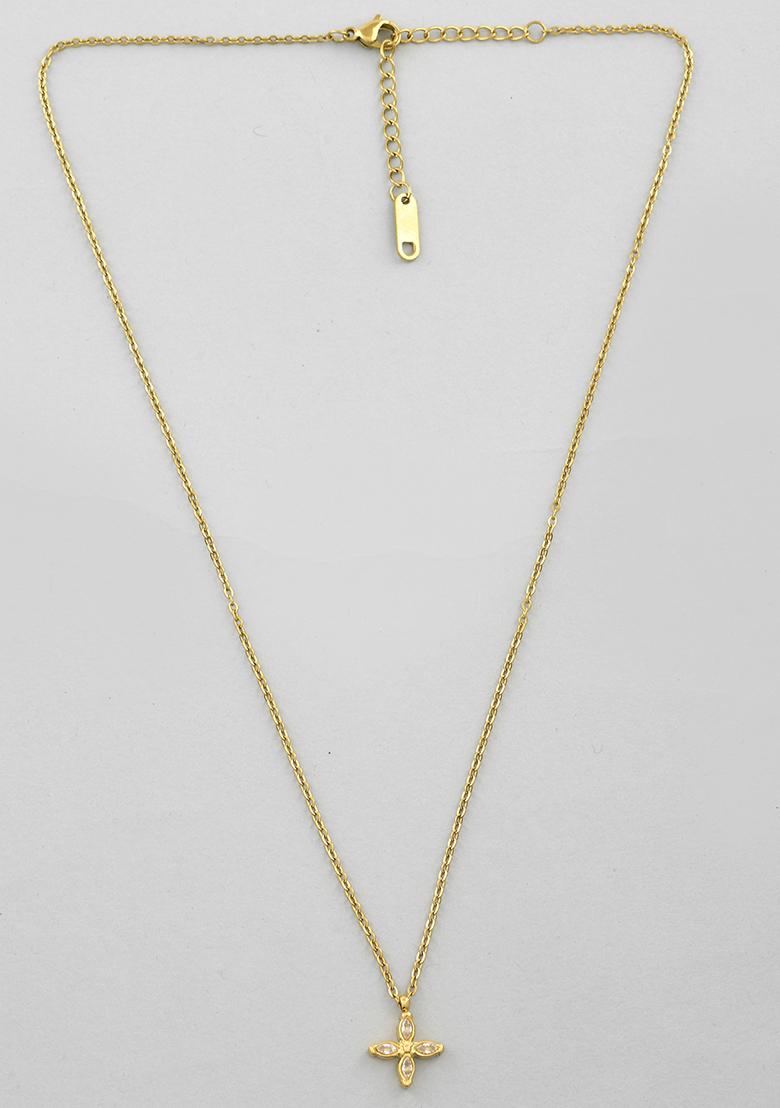 18K Gold Plated Waterproof Anti Tarnish Flower Shaped Zircon Pendant Necklace