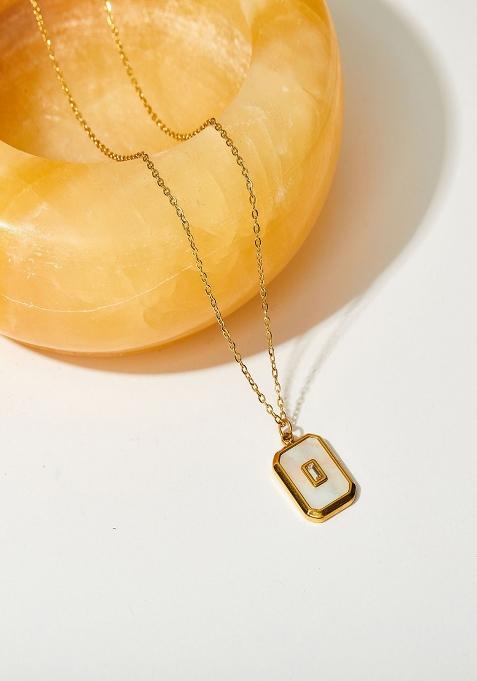 18K Gold Plated Waterproof Anti Tarnish Rectangular White Pendant Necklace