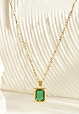 18K Gold Plated Waterproof Antitarnish Green Square Zircon Pendant Necklace
