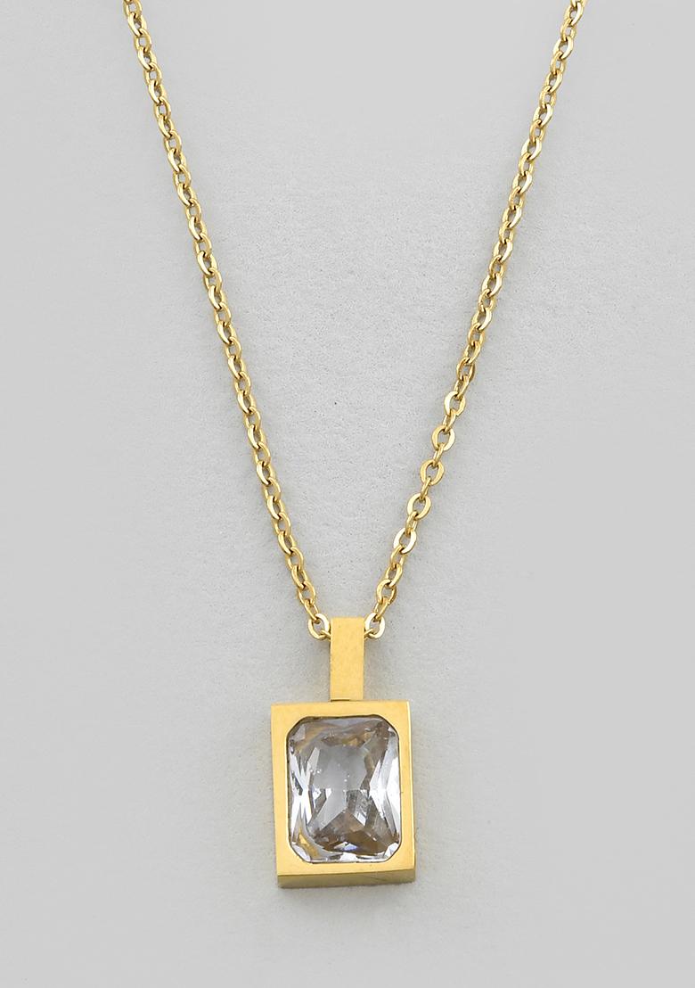 18K Gold Plated Waterproof Antitarnish White Square Zircon Pendant Necklace