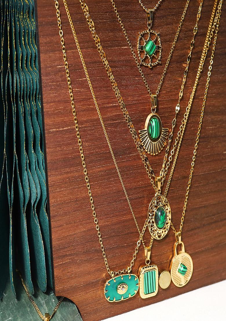 18K Gold Plated Waterproof Antitarnish Green Evileye Oval Pendant