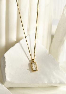 18K Gold Plated Waterproof Antitarnish Rectangular White Zircon Pendant Necklace