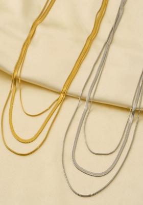 18K Gold Plated Anti Tarnish Minimal Triple Layered Snake Chain Necklace