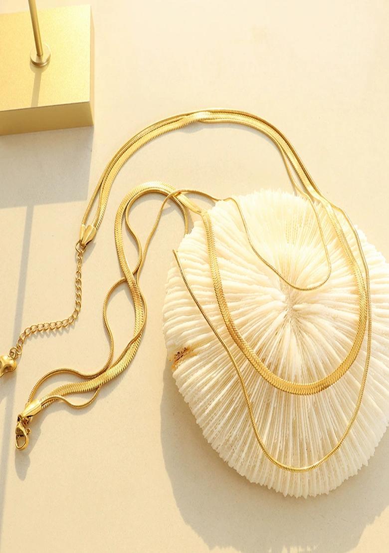 18K Gold Plated Anti Tarnish Minimal Triple Layered Snake Chain Necklace