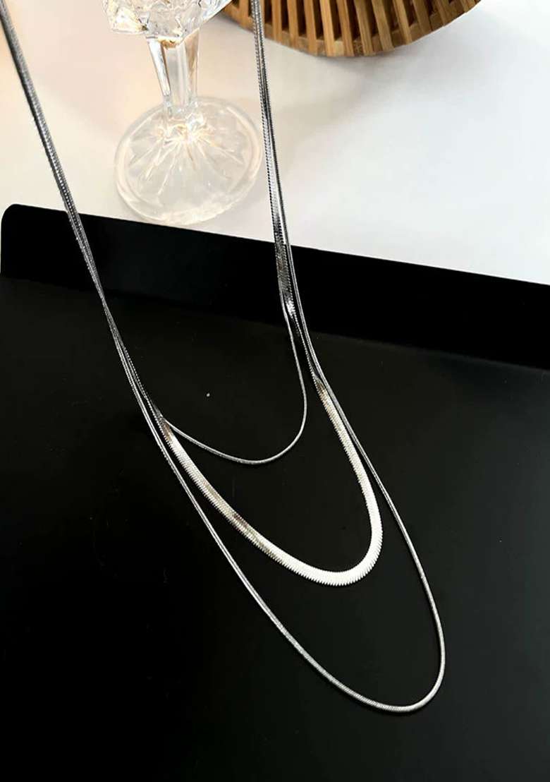 18K Silver Plated Anti Tarnish Minimal Triple Layered Snake Chain Necklace - Indya