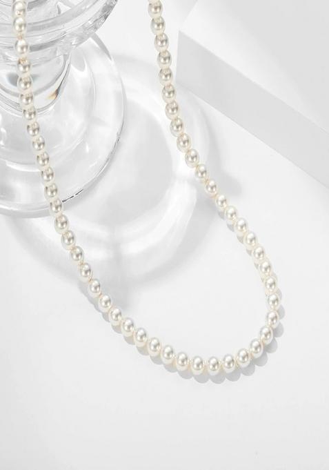18K Silver Plated 8Mm White Pearl Beaded Necklace Statement Jewelry