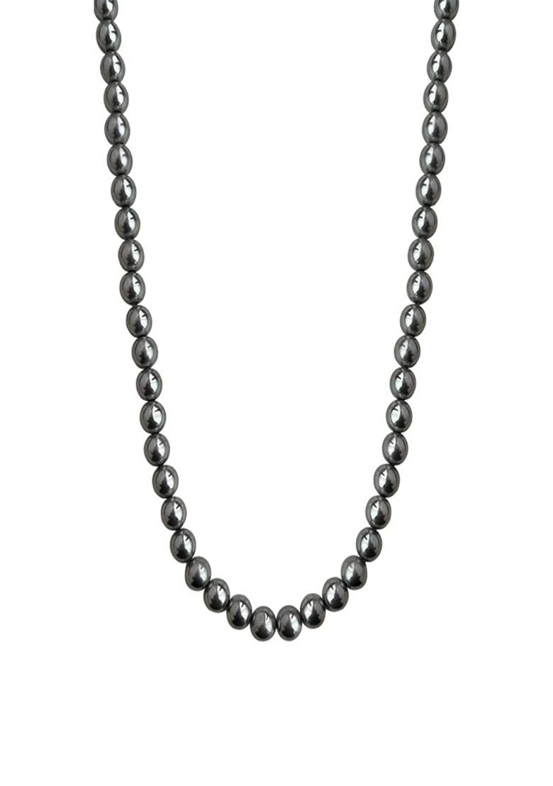 18K Silver Plated 8Mm Grey Pearl Beaded Necklace Statement Jewelry