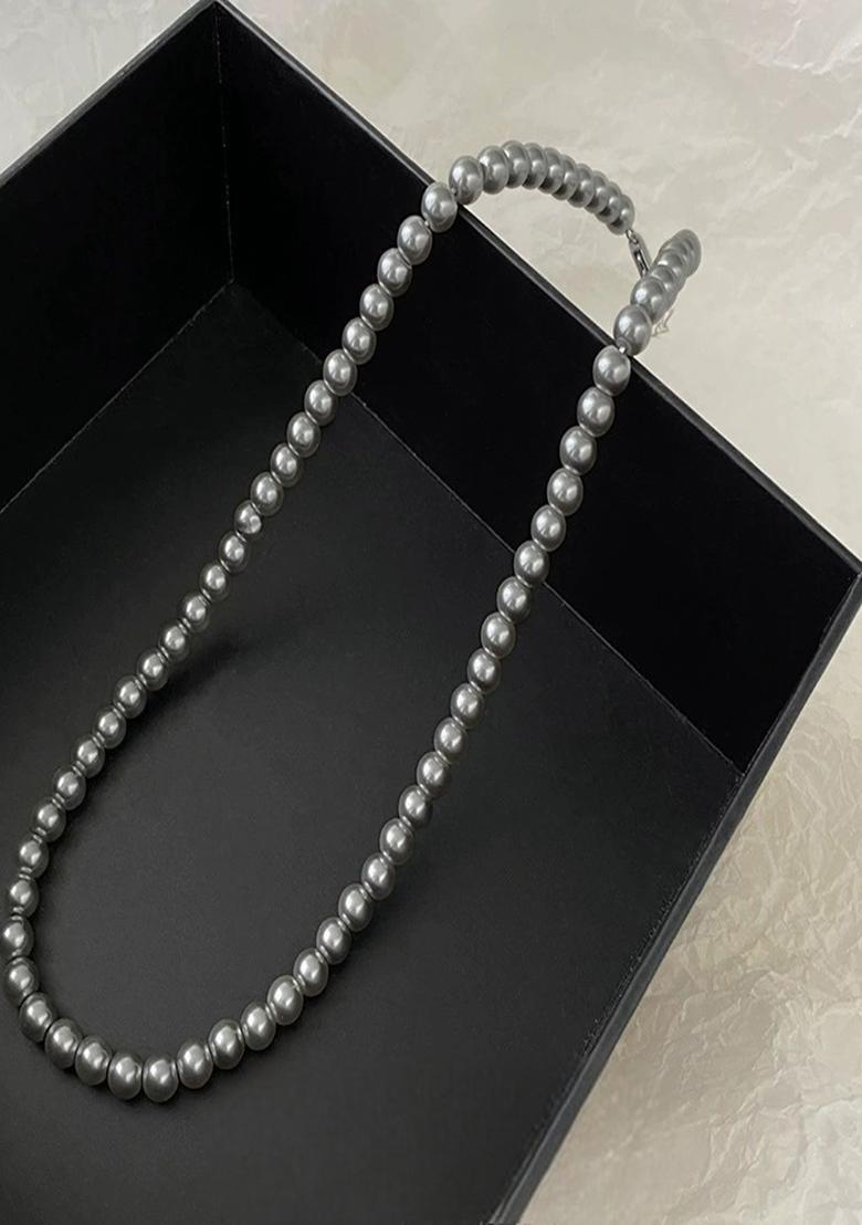 18K Silver Plated 6Mm Grey Pearl Beaded Necklace Statement Jewelry