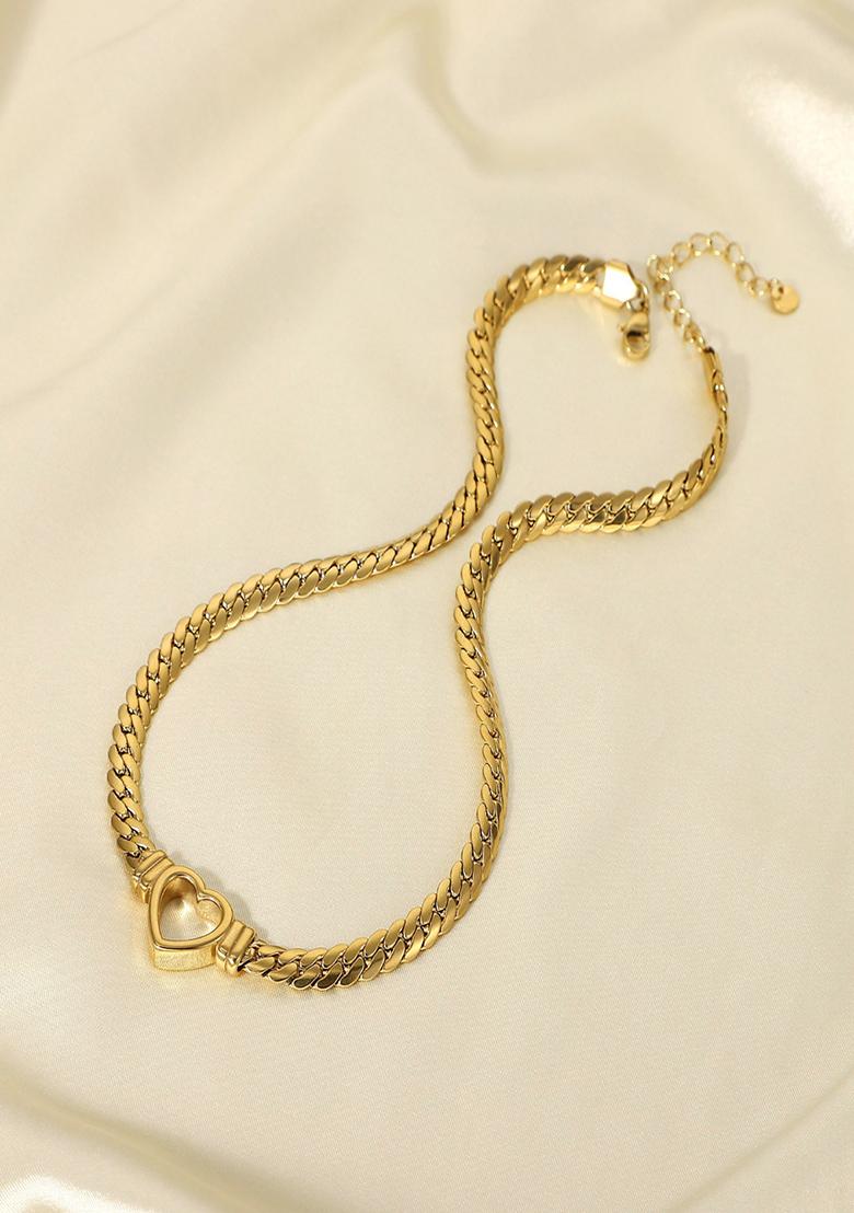 18K Gold Plated Anti Tarnish Thick Chain Heart Necklace Statement Jewelry