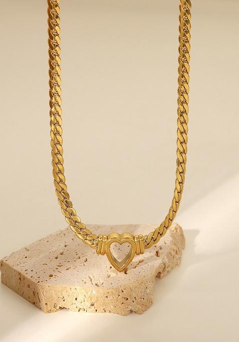 18K Gold Plated Anti Tarnish Thick Chain Heart Necklace Statement Jewelry