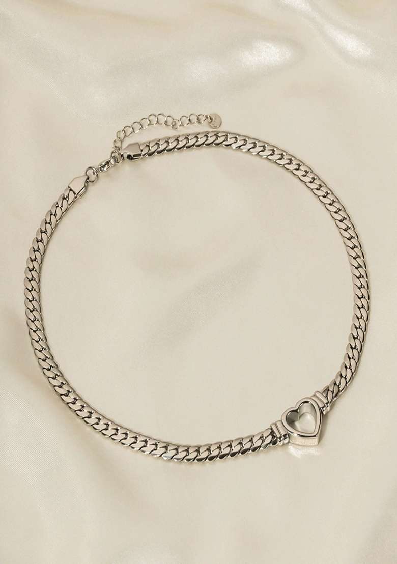 18K Silver Plated Anti Tarnish Thick Chain Heart Necklace - Indya