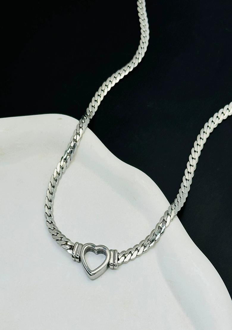 18K Silver Plated Anti Tarnish Thick Chain Heart Necklace