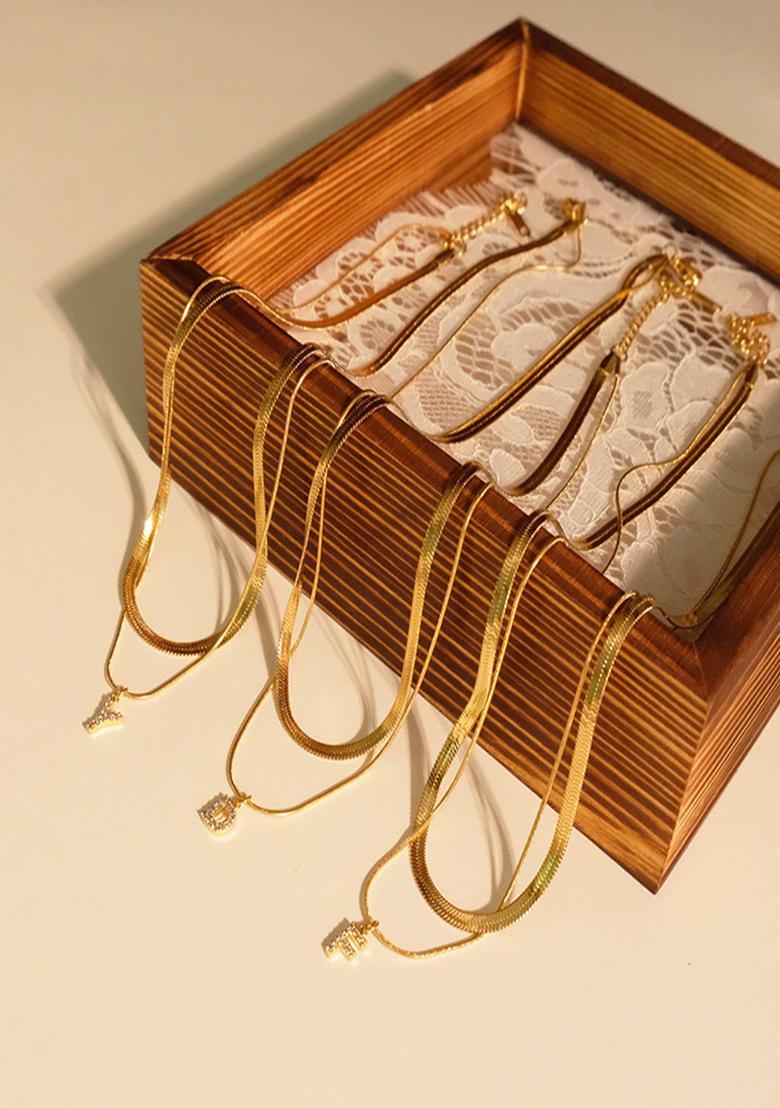 18K Gold Plated Anti Tarnish Initial Letter D Zircon Pendant Layered Necklace