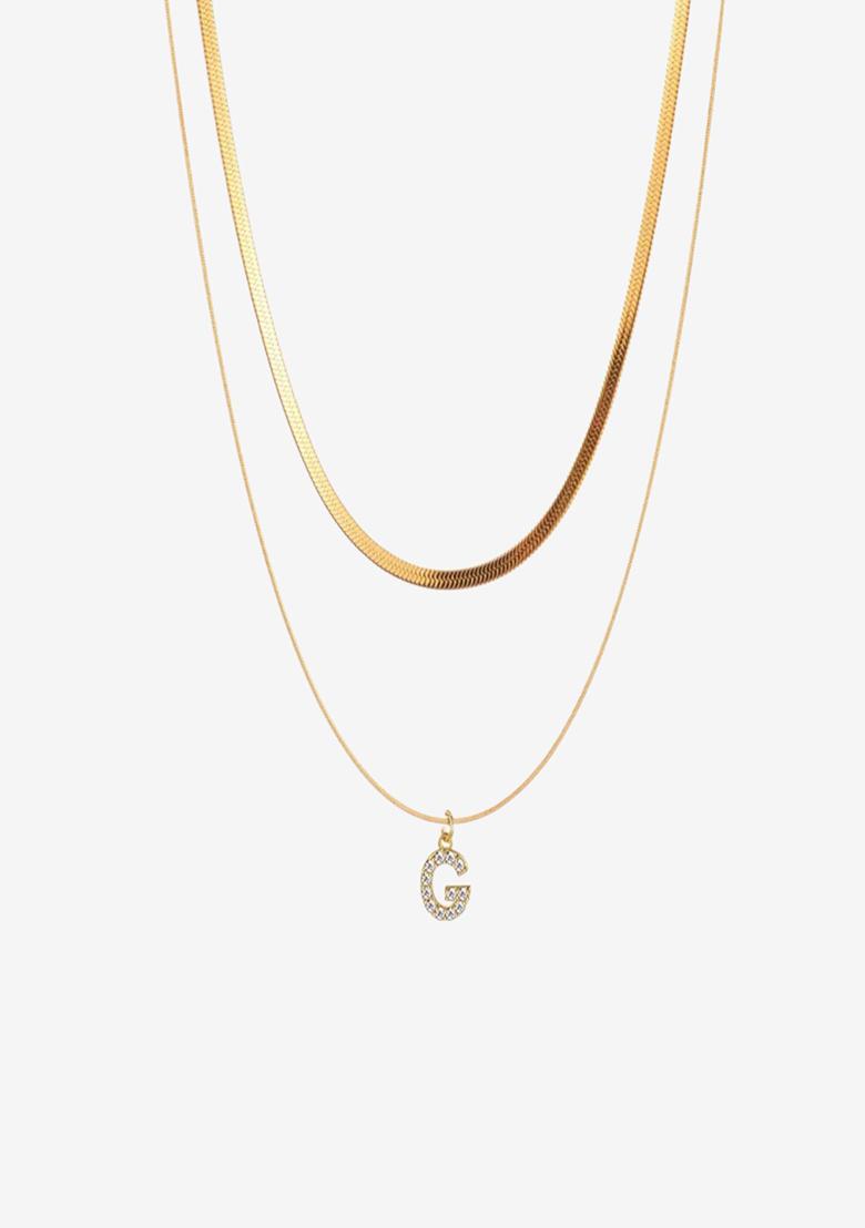 18K Gold Plated Anti Tarnish Initial Letter G Zircon Pendant Layered Necklace