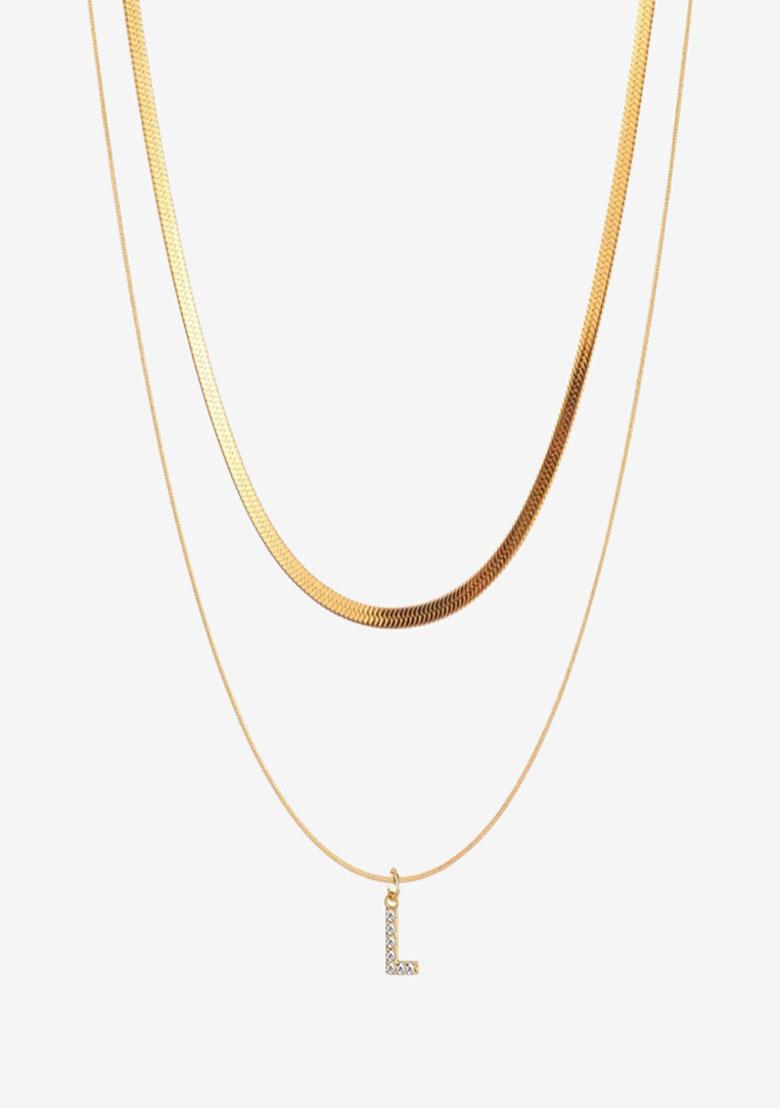 18K Gold Plated Anti Tarnish Initial Letter L Zircon Pendant Layered Necklace