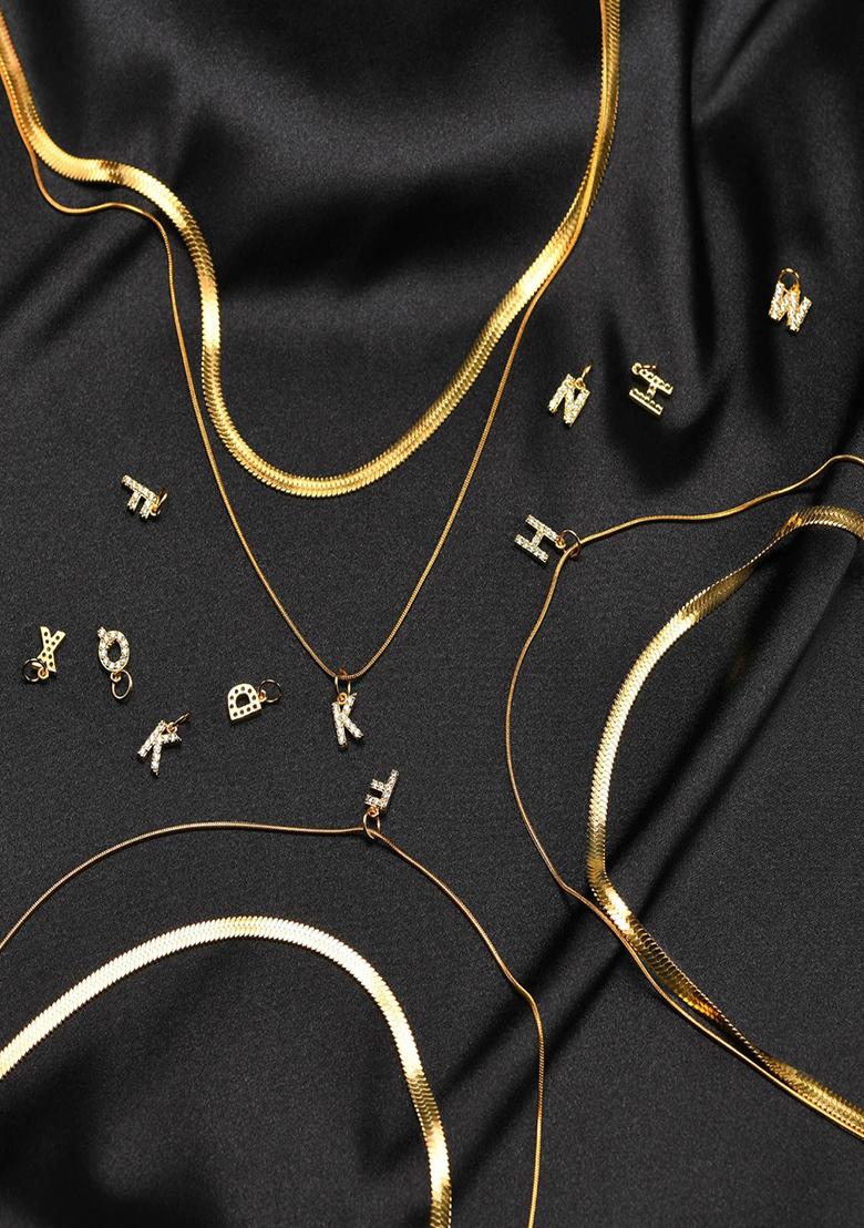 18K Gold Plated Anti Tarnish Initial Letter S Zircon Pendant Layered Necklace