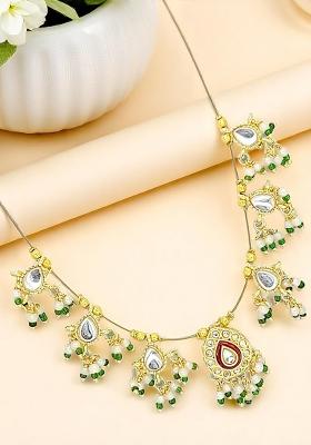 Gold Plated Kundan Beaded String Necklace Set