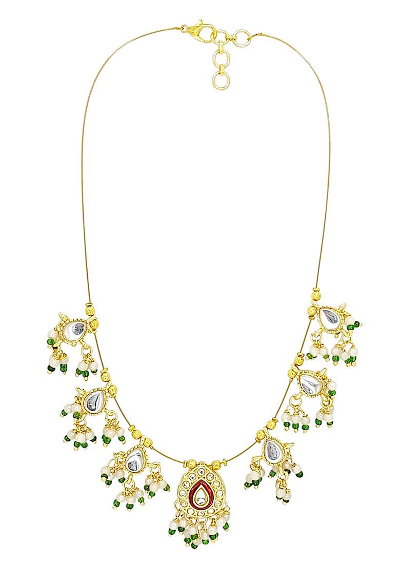 Gold Plated Kundan Beaded String Necklace Set