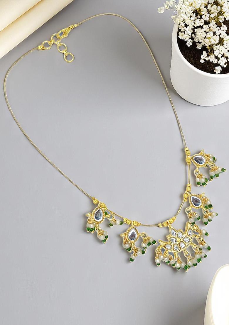 Gold Plated Chand Kundan Beaded String Necklace Set