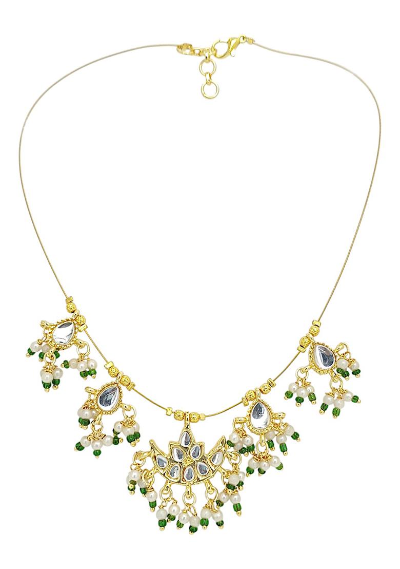 Gold Plated Chand Kundan Beaded String Necklace Set
