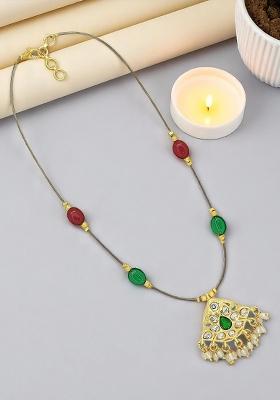 Gold Plated Kundan Multicolor Beaded String Necklace Set