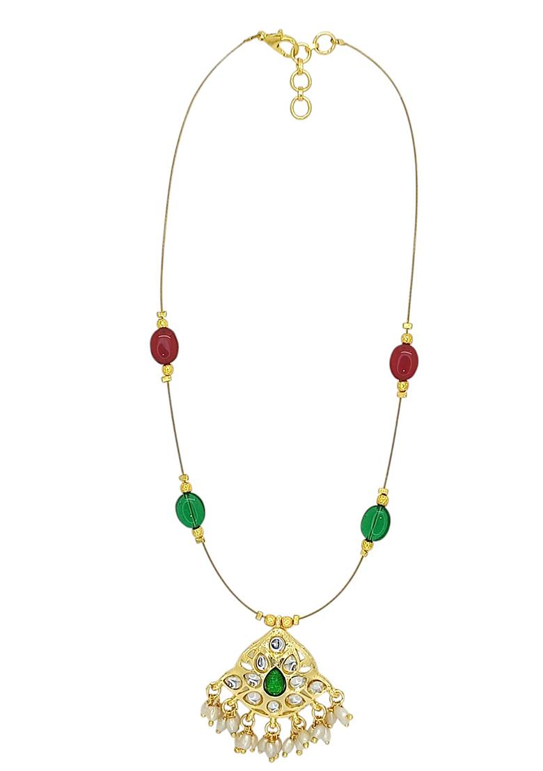 Gold Plated Kundan Multicolor Beaded String Necklace Set