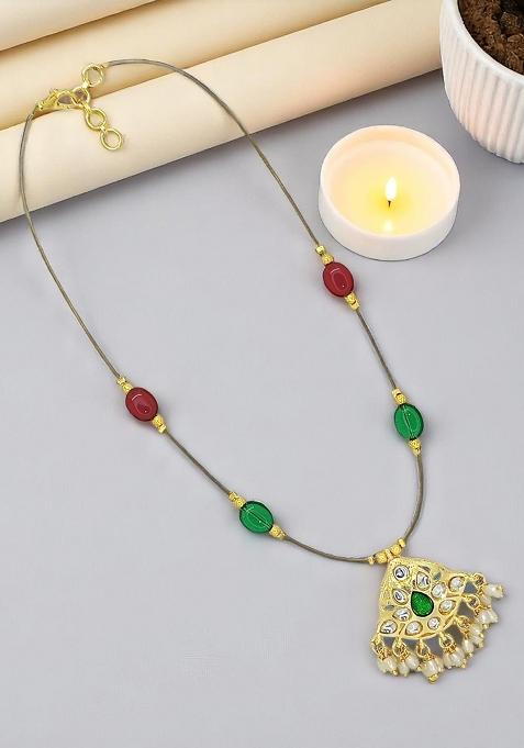 Gold Plated Kundan Multicolor Beaded String Necklace Set