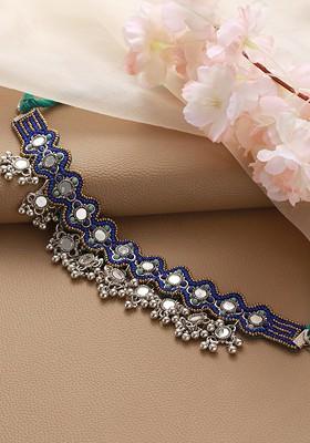 Blue And Silver Toned Silver Plated Choker Necklace