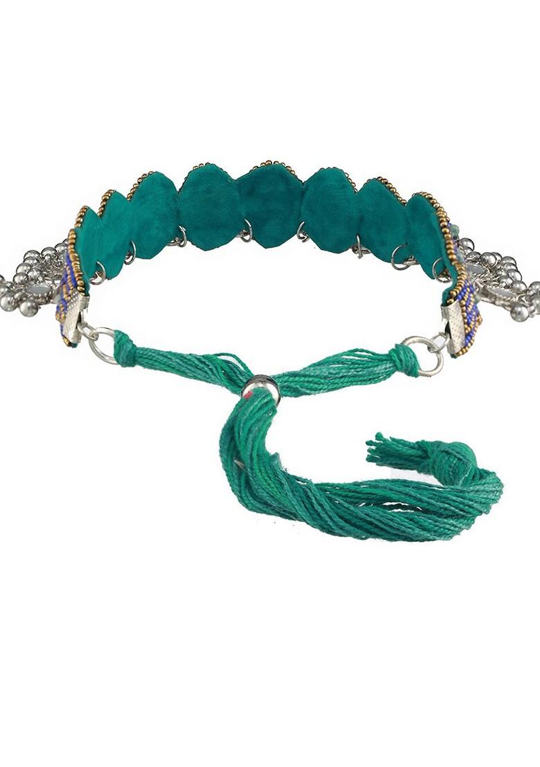 Blue And Silver Toned Silver Plated Choker Necklace