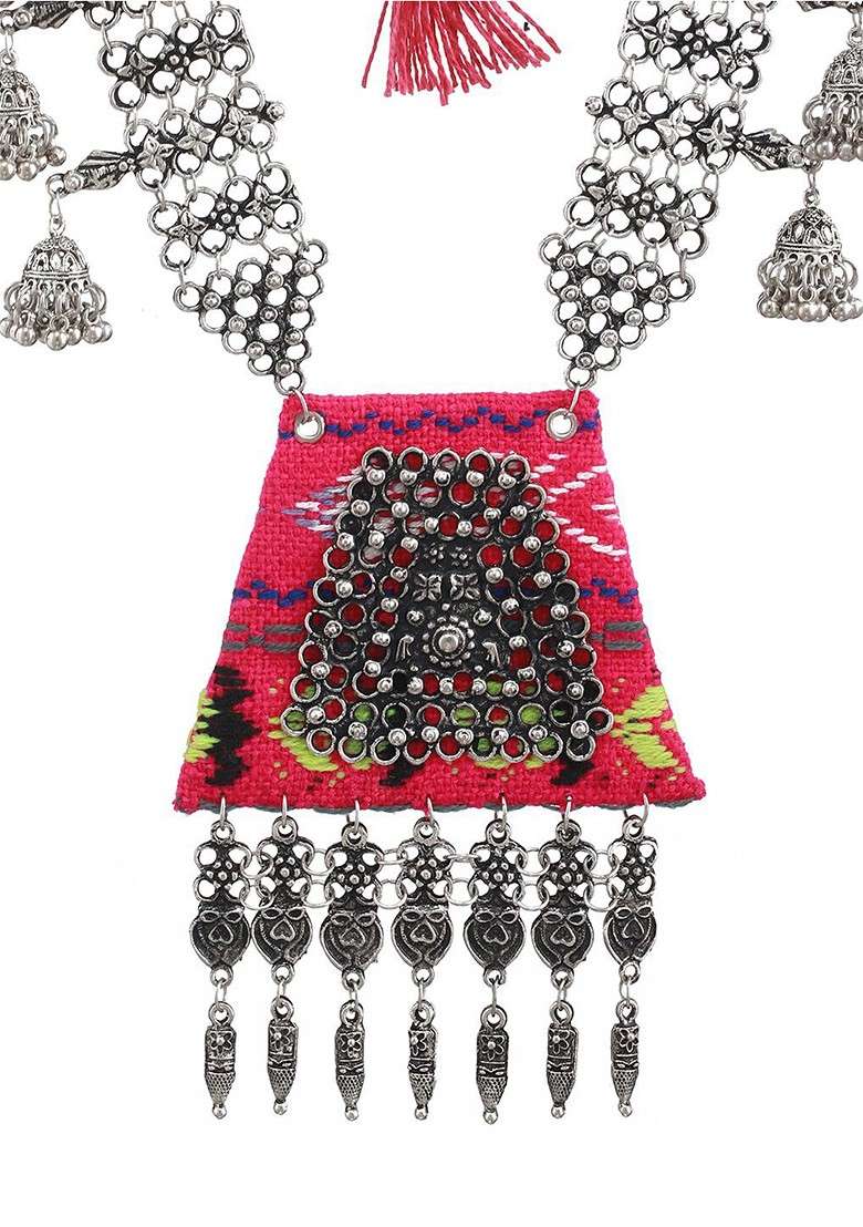 German Silver Silver Plated Oxidised Necklace - Indya