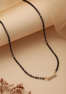 Gold Plated American Diamond Stone Studded And Black Beaded Mangalsutra