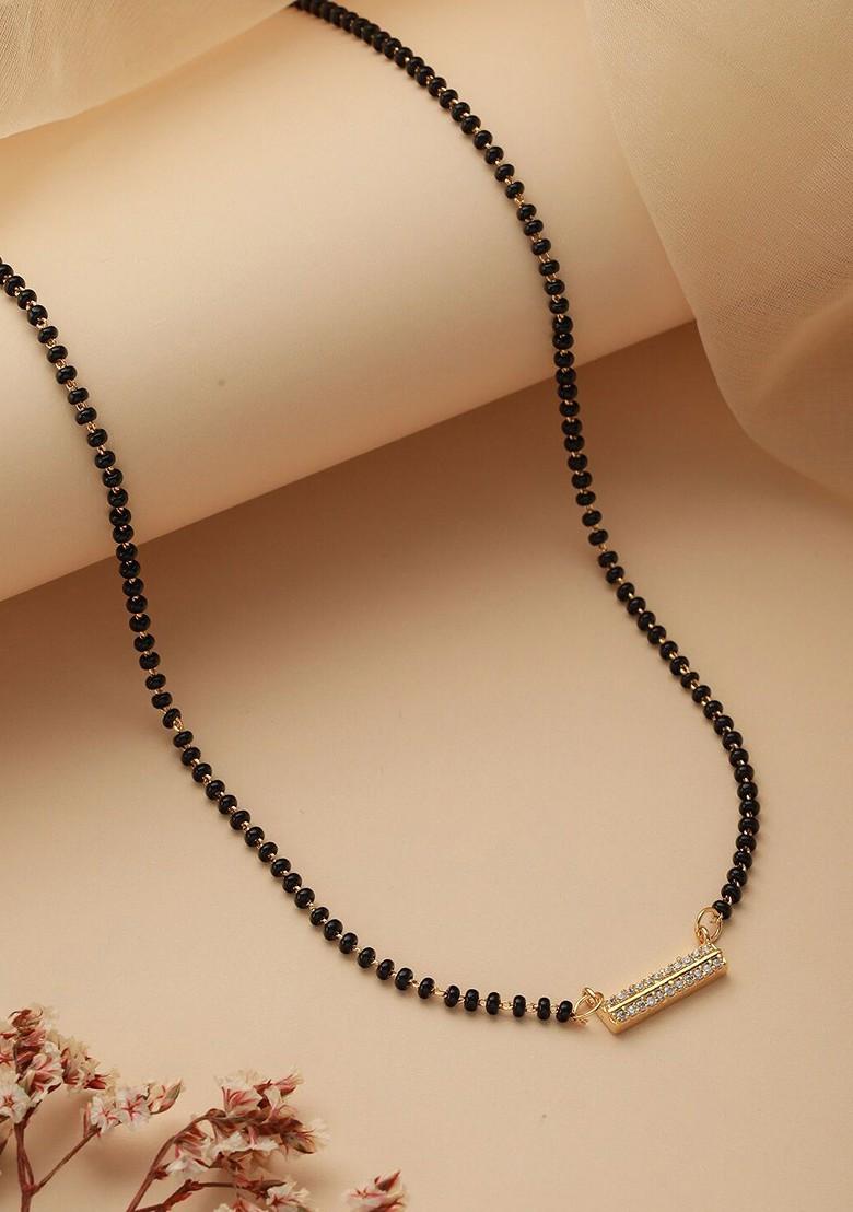 Gold Plated American Diamond Stone Studded And Black Beaded Mangalsutra