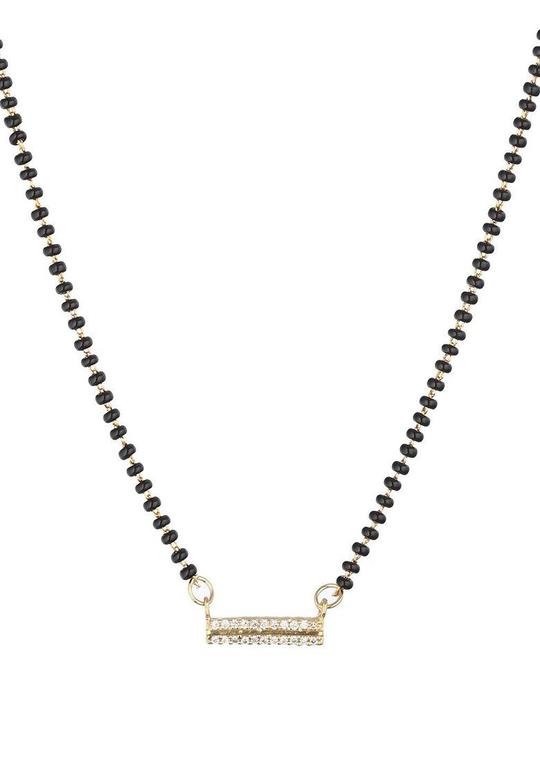 Gold Plated American Diamond Stone Studded And Black Beaded Mangalsutra