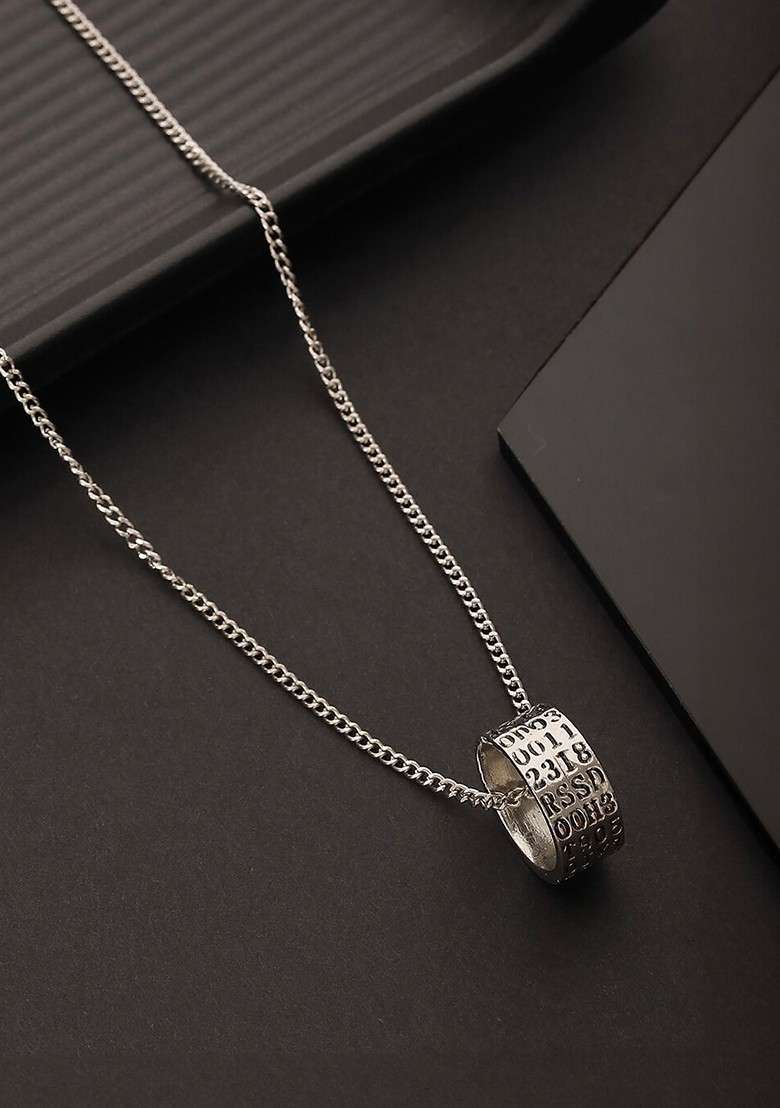 Men Silver Plated Pendant With Chain - Indya